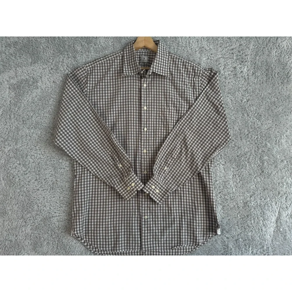 Peter Millar Long‎ Sleeve Button Down Shirt Mens Large Plaid Brown L